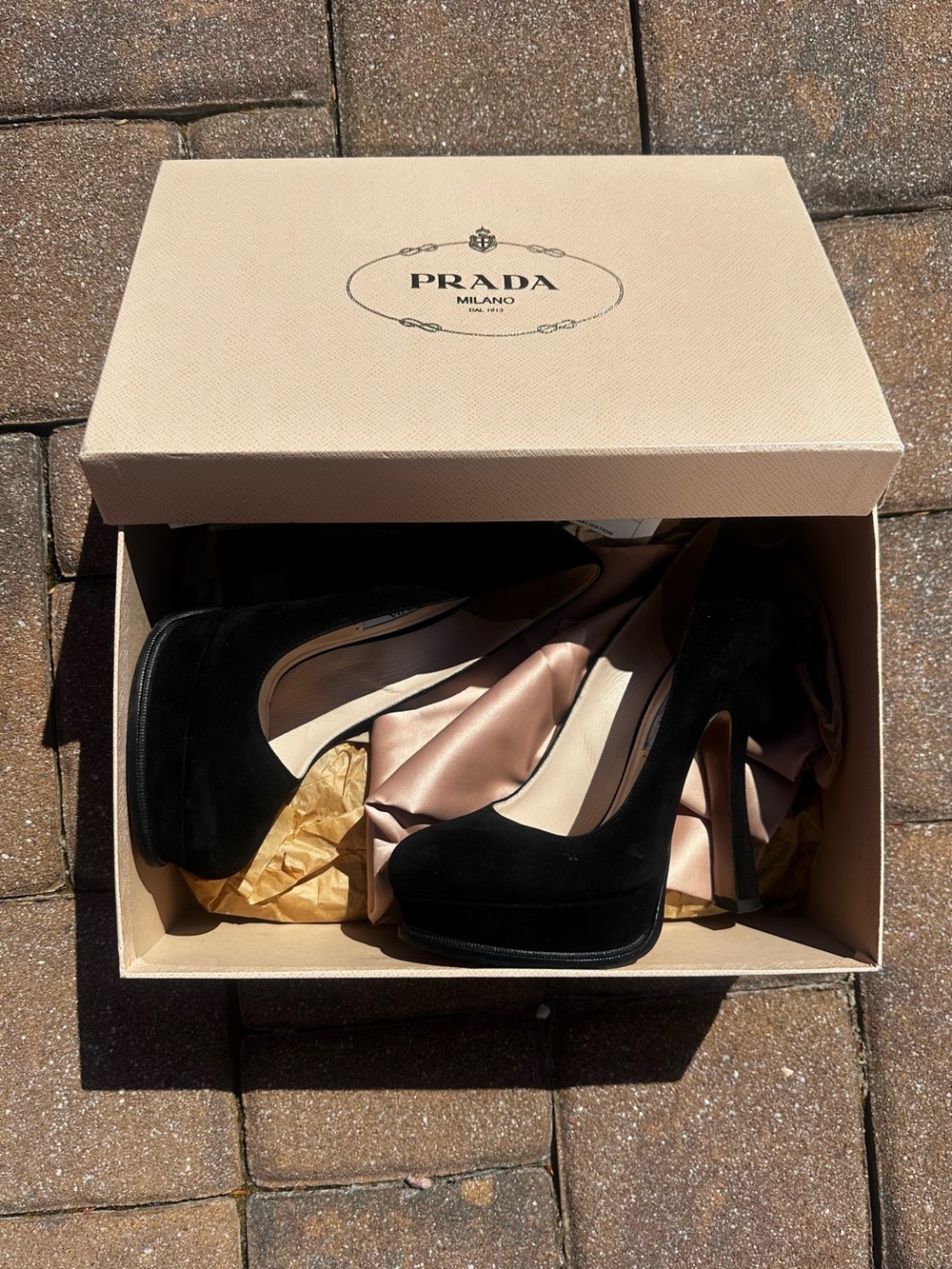 Prada Black Suede Platform Stiletto Pumps